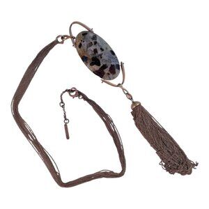 Kenneth Cole Oval Black Tourmaline Gold-Tone Tassel Pendant Necklace